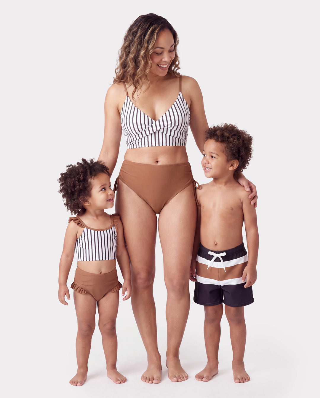 Mommy & me Color Block Swimsuits Striped Bikini & Swim Trunks Set Color block