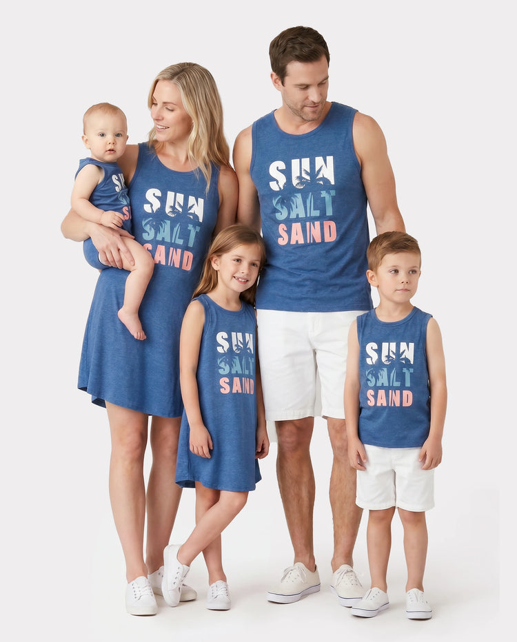 Family Matching Sets Blaues Tanktop oder fließendes A-Linien-Tankkleid mit Taschen blau