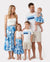 Family Matching Outfits White Camisole Top and Blue Floral Print Skirt Co-ord Set or Colorblock Short-sleeve T-shirt Blue