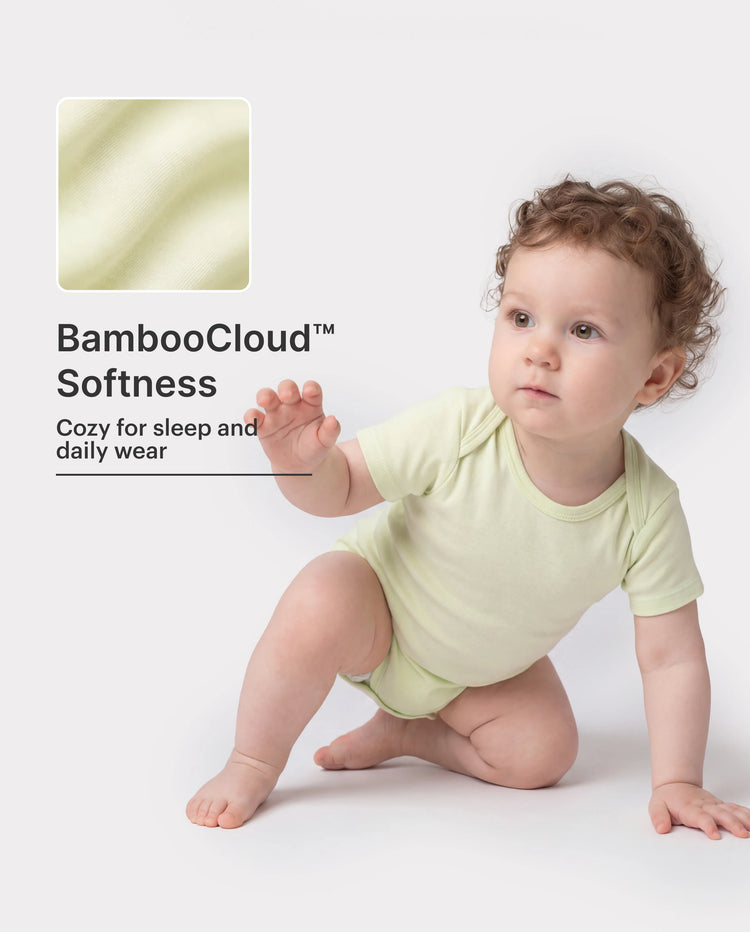 Conjunto de 4 piezas de mameluco de modal de color liso para bebé niño/niña, verde claro