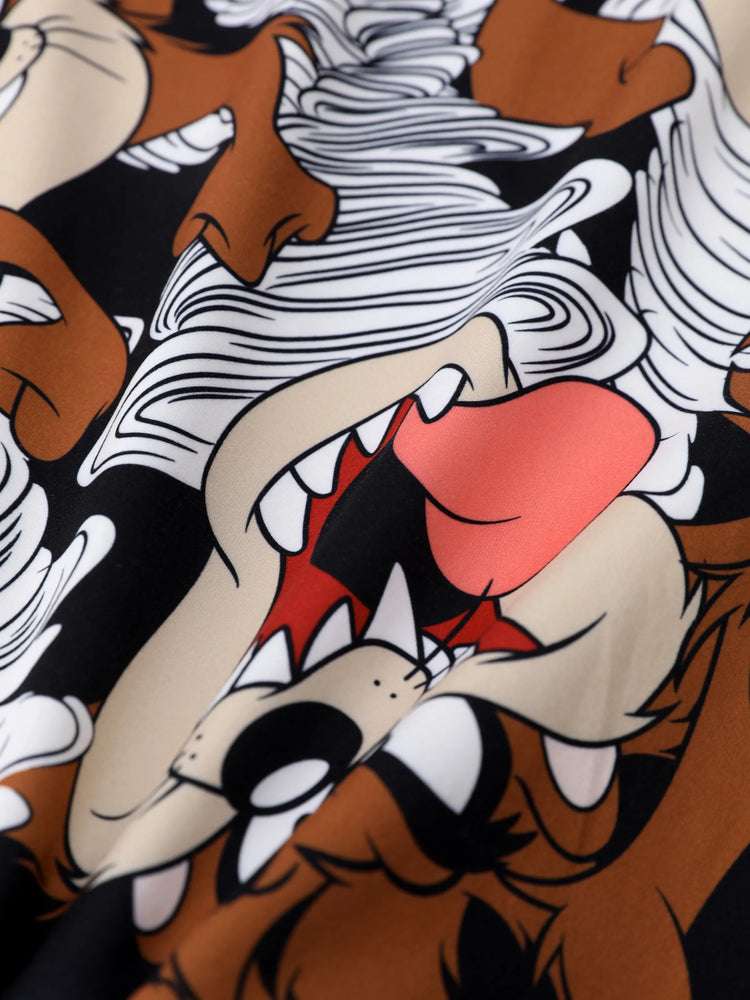 Conjunto de 2 piezas de camiseta y pantalones cortos con estampado de personajes de Looney Tunes para niños pequeños, color marrón