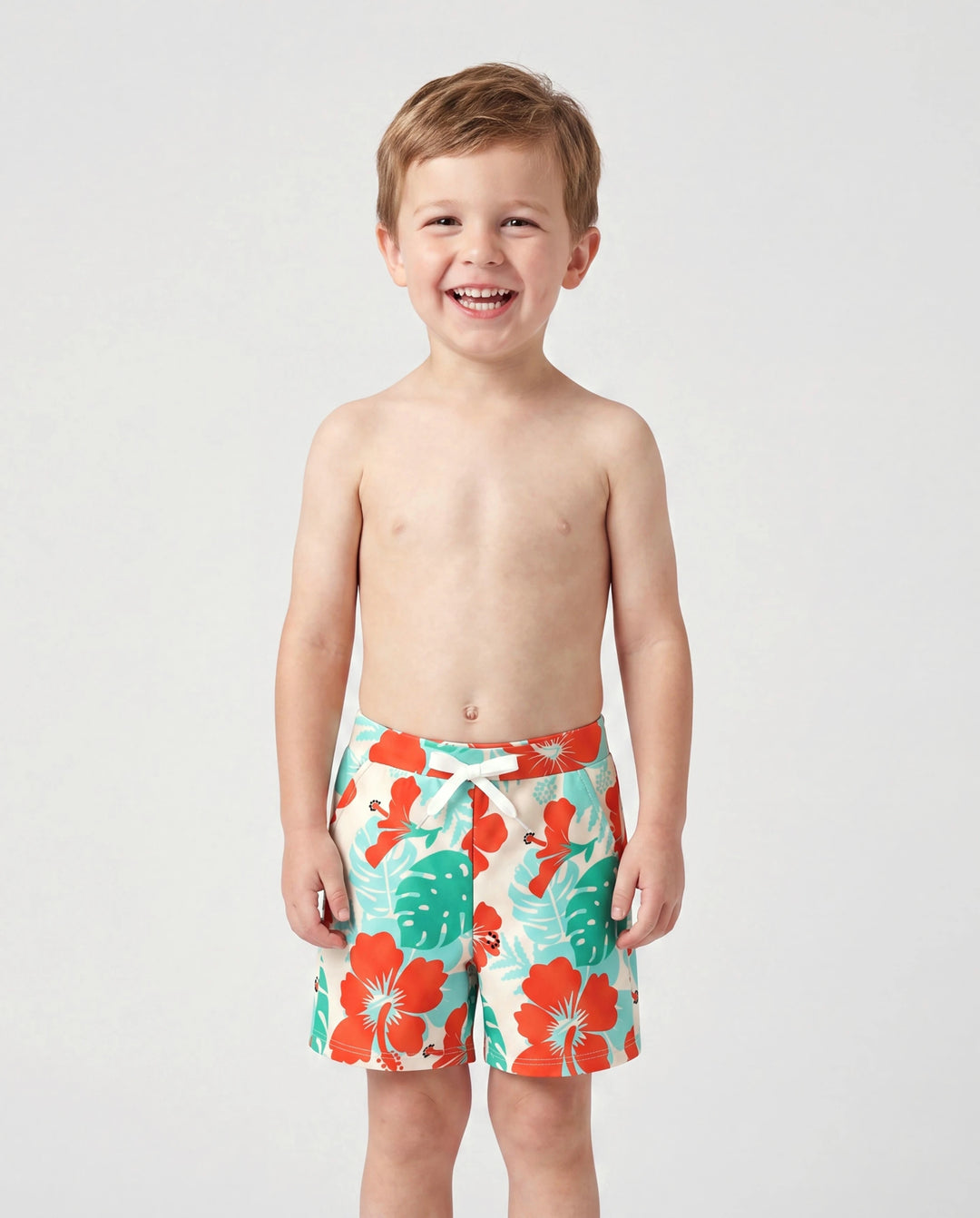 Daddy & Son Tropical Floral Print Swim Trunk or Ruffle Trim Bikini with Optional Beach Cover-Up Dress Orange