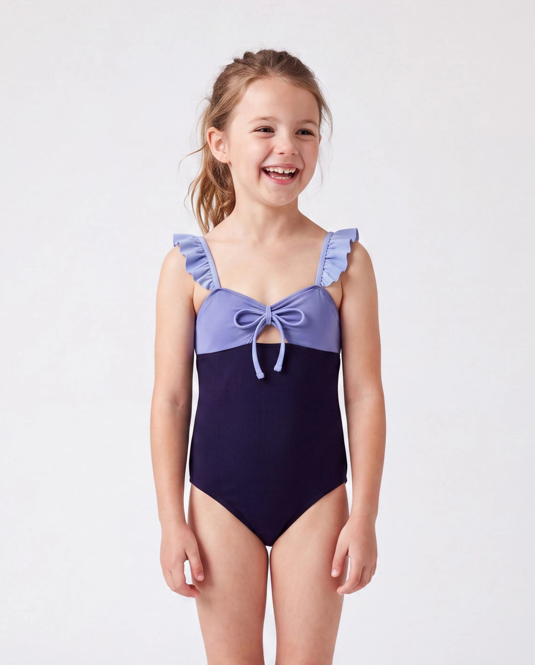 Traje de baño familiar a juego con cordón ajustable o traje de baño de una pieza con volantes, malla recortada y lazo fruncido (secado rápido) multicolor