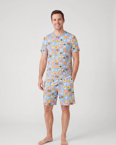 Pijamas familiares de bambú con tema de vacaciones Daddy & Son Conjunto de pijama a juego de manga corta (ajustado para niños) Bloque de color