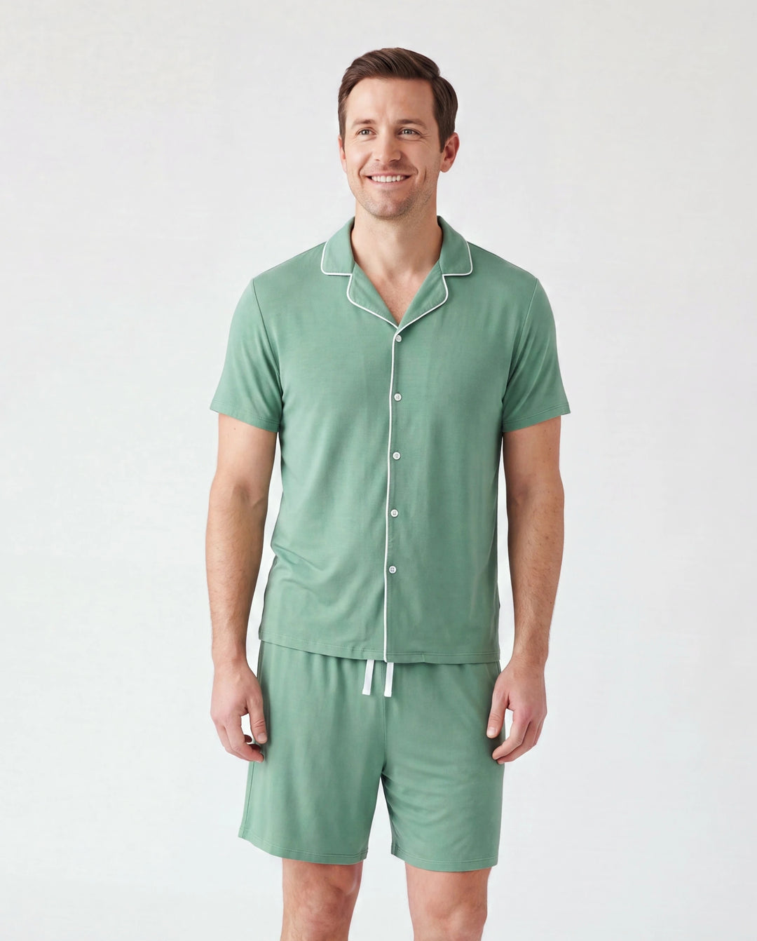 Daddy & Son Bamboo Pajamas Buttery Soft Bamboo Viscose PJs for Men Women Kids Toddler Baby, Solid Color Short Sleeve Shirt & Shorts Sleepwear Green