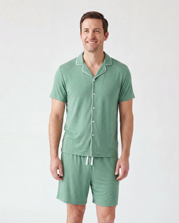 Daddy & Son Bamboo Pajamas Buttery Soft Bamboo Viscose PJs for Men Women Kids Toddler Baby, Solid Color Short Sleeve Shirt & Shorts Sleepwear Green