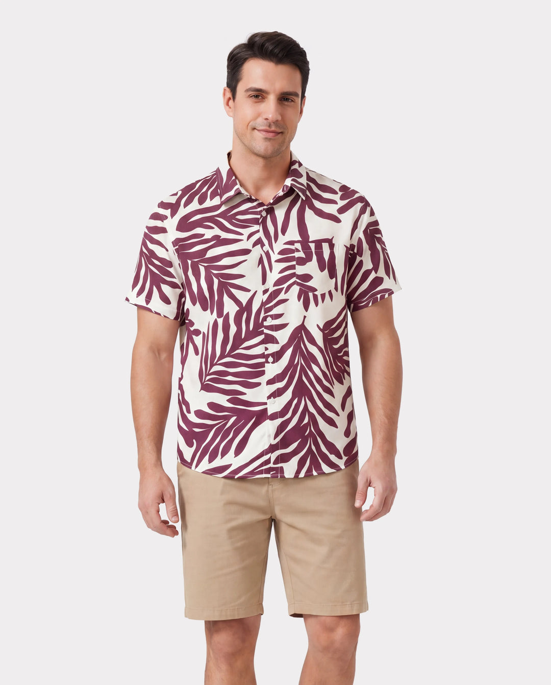 Daddy & Son Outfits Red Leaf Print Shirts for Hawaii/Cruise/Resort/Casual Wear White
