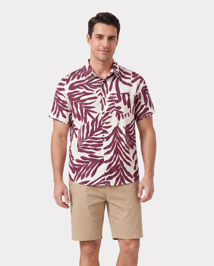 Daddy & Son Outfits Red Leaf Print Shirts for Hawaii/Cruise/Resort/Casual Wear White