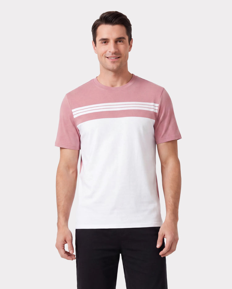Conjunto de Papá y Hija Camiseta de algodón azul con bloques de color o vestido con fruncido floral y mangas abullonadas Rosa