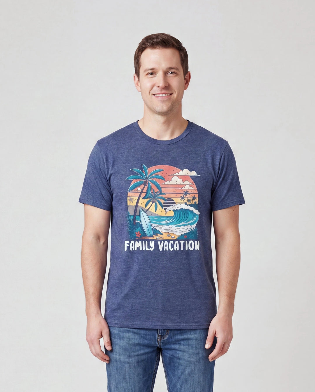 Camisetas de algodón con gráfico "Vacaciones en familia" para papá e hijo Camiseta con estampado tropical de surf Multicolor