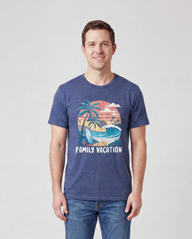 Camisetas de algodón con gráfico "Vacaciones en familia" para papá e hijo Camiseta con estampado tropical de surf Multicolor