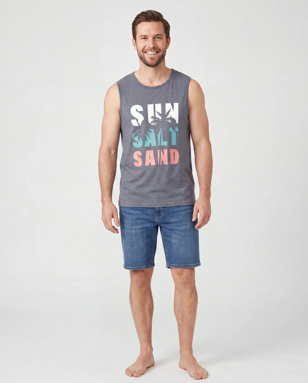 Daddy & Tochter Ärmelloses Tanktop mit Buchstabenprint oder Tankkleid-Set Grau
