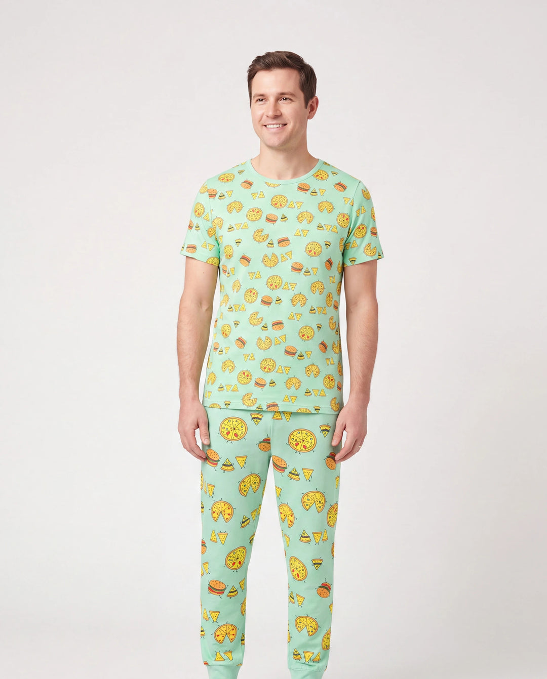Pyjamas famille bambou vert menthe Papa & Fils Ensemble pyjama assorti à manches courtes et pantalon long à thème nourriture mignonne (ajusté pour enfants) Bleu clair