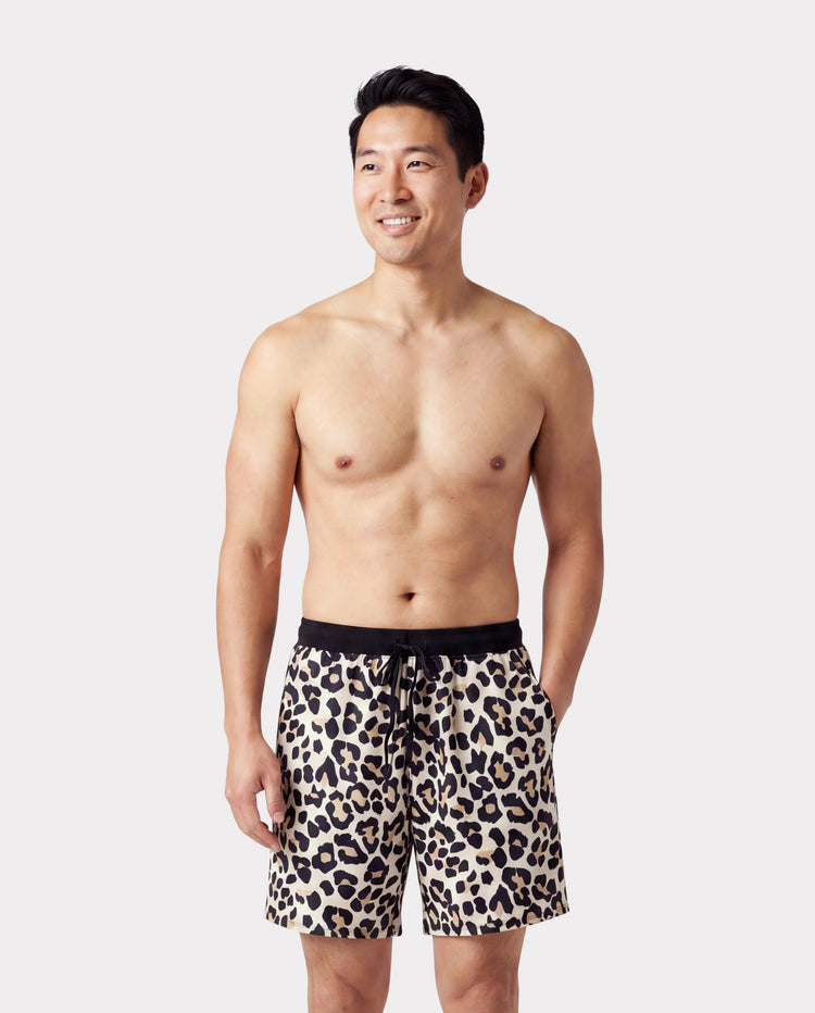 Daddy & Son Leopard Pattern Drawstring Swim Trunks Black