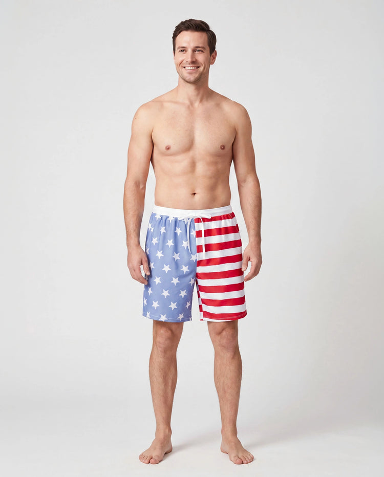 Independence Day 4th of July Daddy & Son Patriotic Swimwear Stars and Stripes Board Shorts Blue