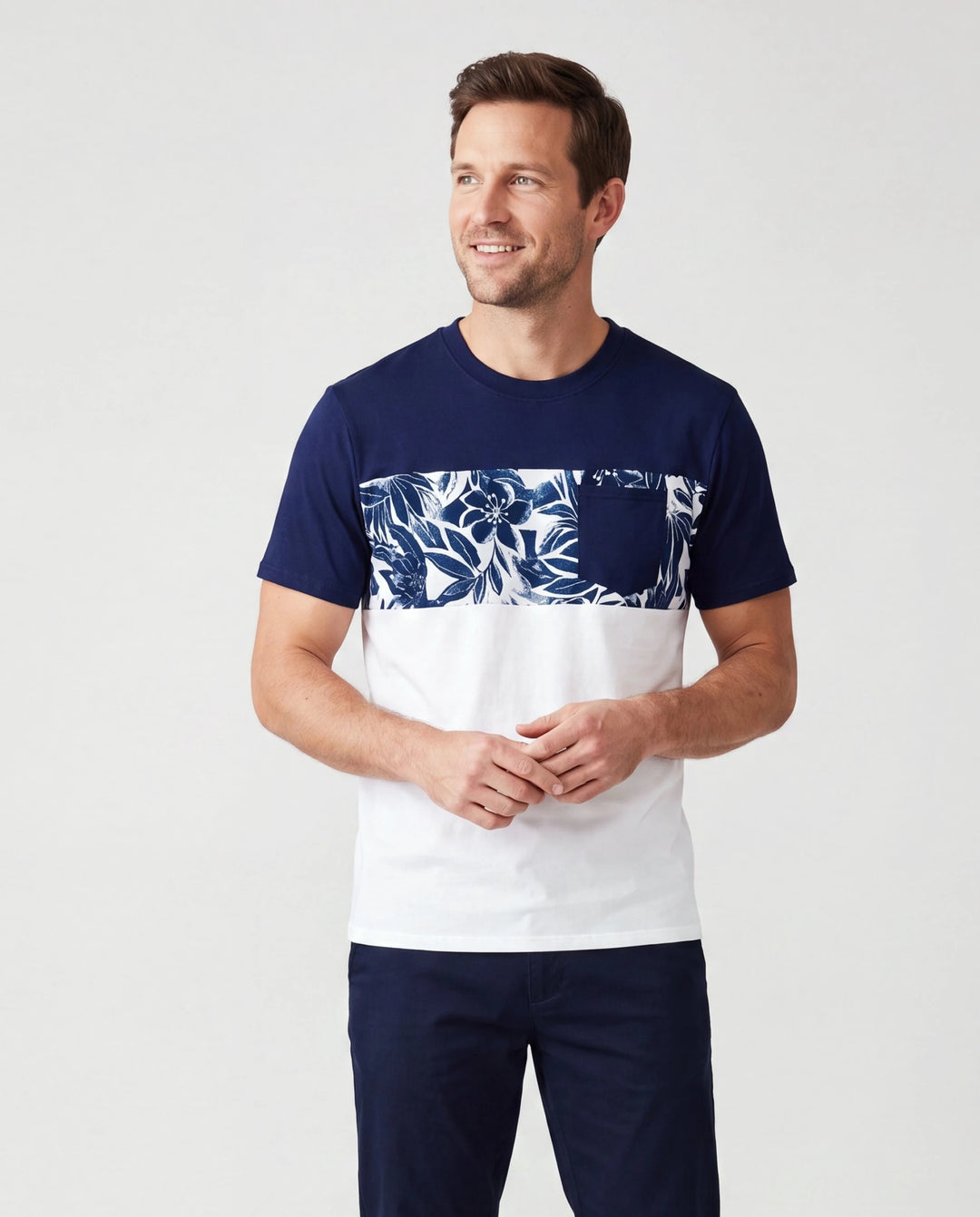 Ensemble assorti famille Papa et Moi : T-shirt en coton avec imprimé floral ou robe débardeur Bleu foncé