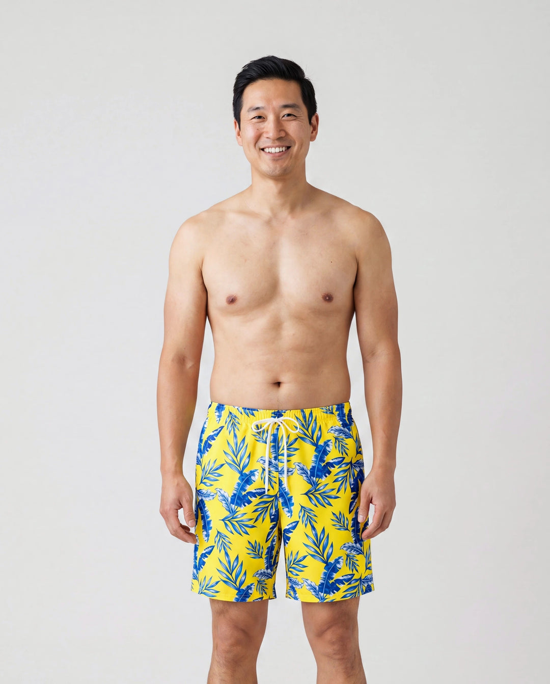 Short de bain à imprimé feuilles jaunes Daddy & Son avec option paréo Jaune