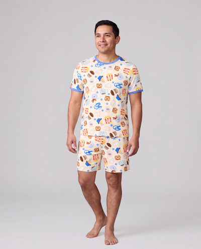 Pijamas de Bambú Daddy & Son Suaves como Mantequilla de Viscosa de Bambú para Hombres, Mujeres, Niños, Niños Pequeños y Bebés, Ropa de Dormir de Manga Corta con Estampado Acogedor de Postres Azul