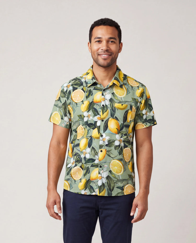Ensembles papa et fille Chemises hawaïennes imprimé citron & robes d'été – Vêtements tropicaux de vacances pour hommes, femmes & enfants Vert