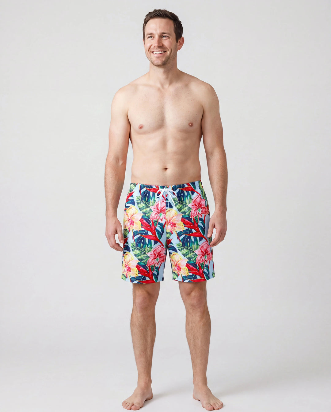 Papa und Ich Familien-Matching geblümte Kordelzug-Badeshorts oder geraffter Muschelrand-Bikini mit optionalem Bade-Cover-Up Rot