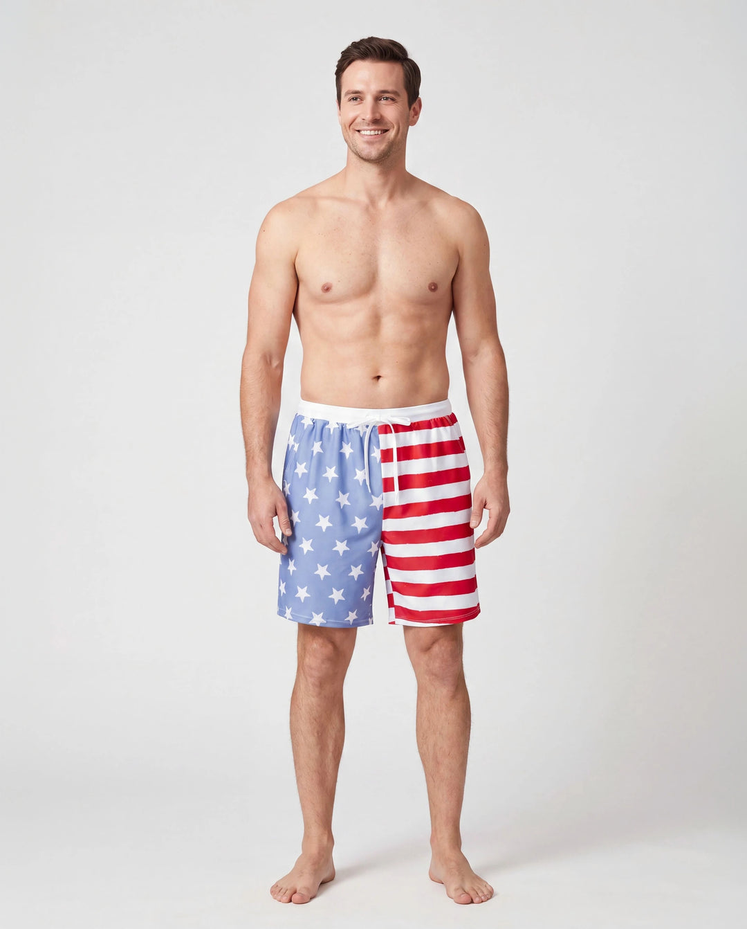 Independence Day 4th of July Daddy & Daughter Patriotic Swimwear Stars and Stripes Board Shorts or Ruffled Layers V-neck One-Piece Swimsuits Blue