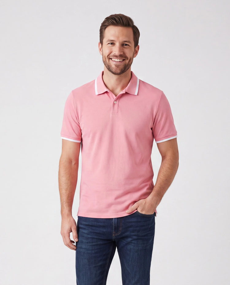 Daddy & Daughter Outfits Set Solid Color Short-sleeve Polo Collar Shirt or Flower Print Hollow out Dress Pink