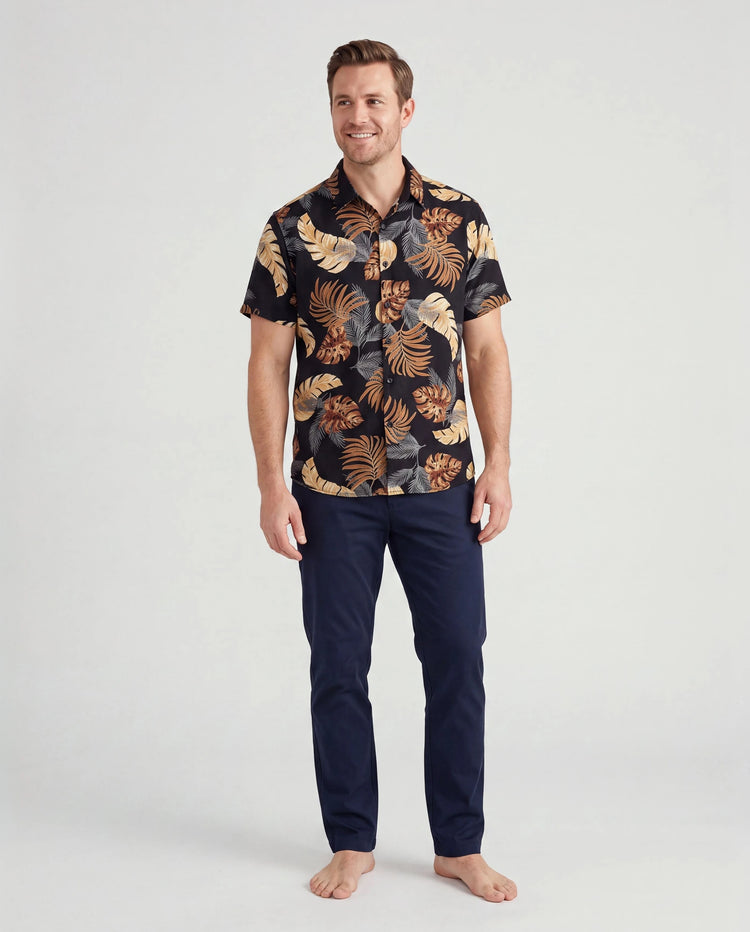 Daddy & Son Strandbekleidung mit Blumenmuster Kurzarmhemd-Set für Sommerurlaub Familienlooks Schwarz+Weiß