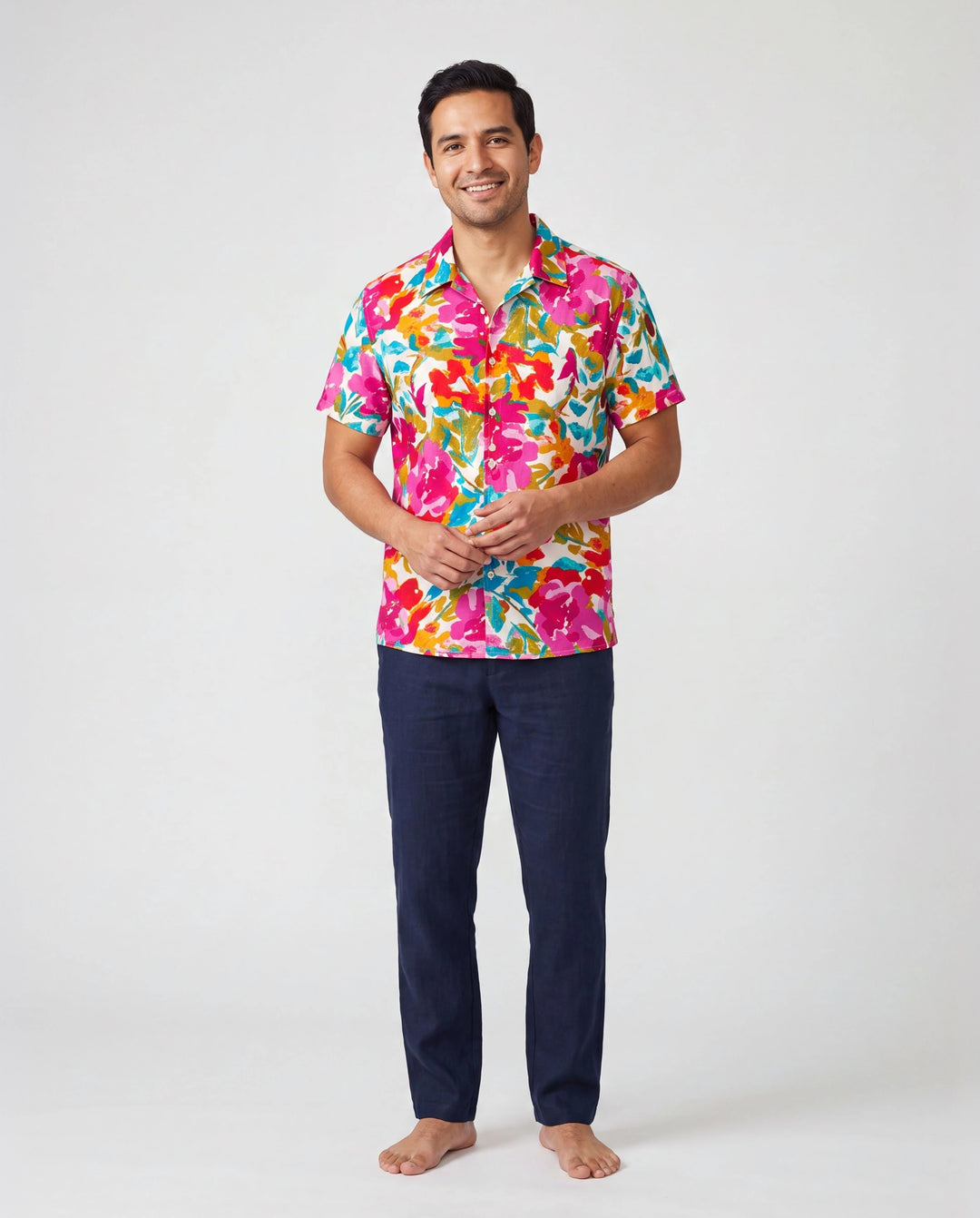 Daddy & Son Colorful Outfits Shirt Sets Summer Vacation Clothe for Beach, Photoshoots, Travel Hot Pink