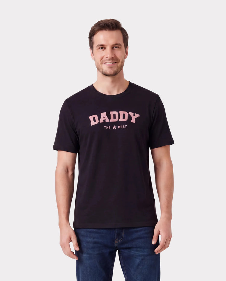Daddy & Daughter Cotton T-Shirt & Dress Set Daddy / Mini Print Black Tee for Dad and boy, Floral Print splicing Dress for Mom, girl and Baby, Perfect for Summer Family Outings Black