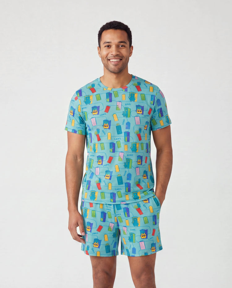 Pyjamas familiaux en bambou Papa & Fils Ensemble pyjama assorti à manches courtes avec imprimé cartoon (ajusté pour enfants) Vert
