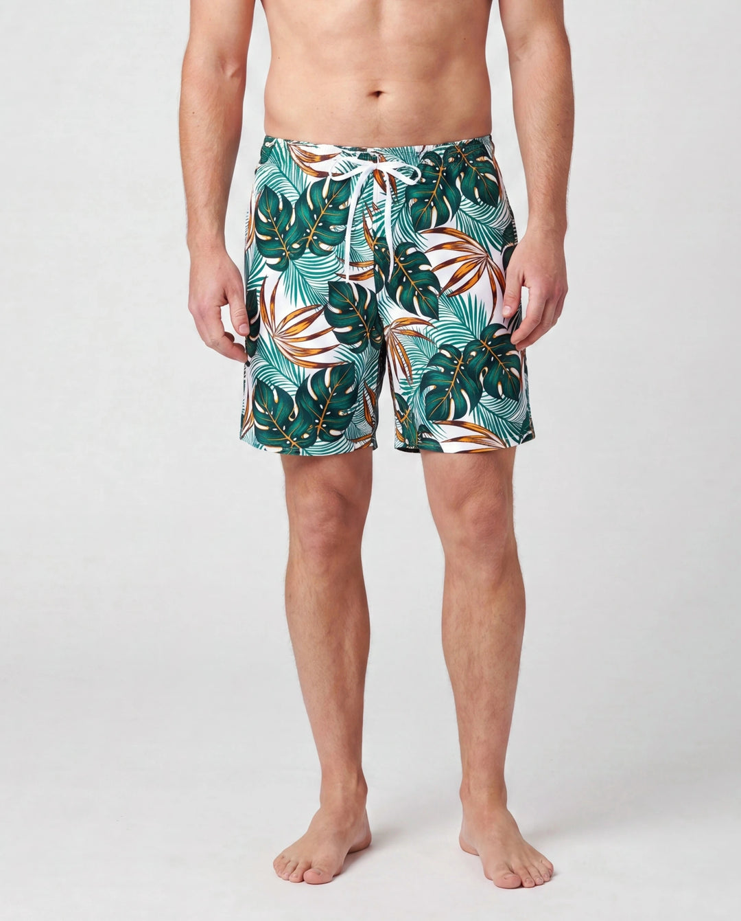 Pantalones cortos de baño con estampado de plantas para papá e hijo Verde oscuro