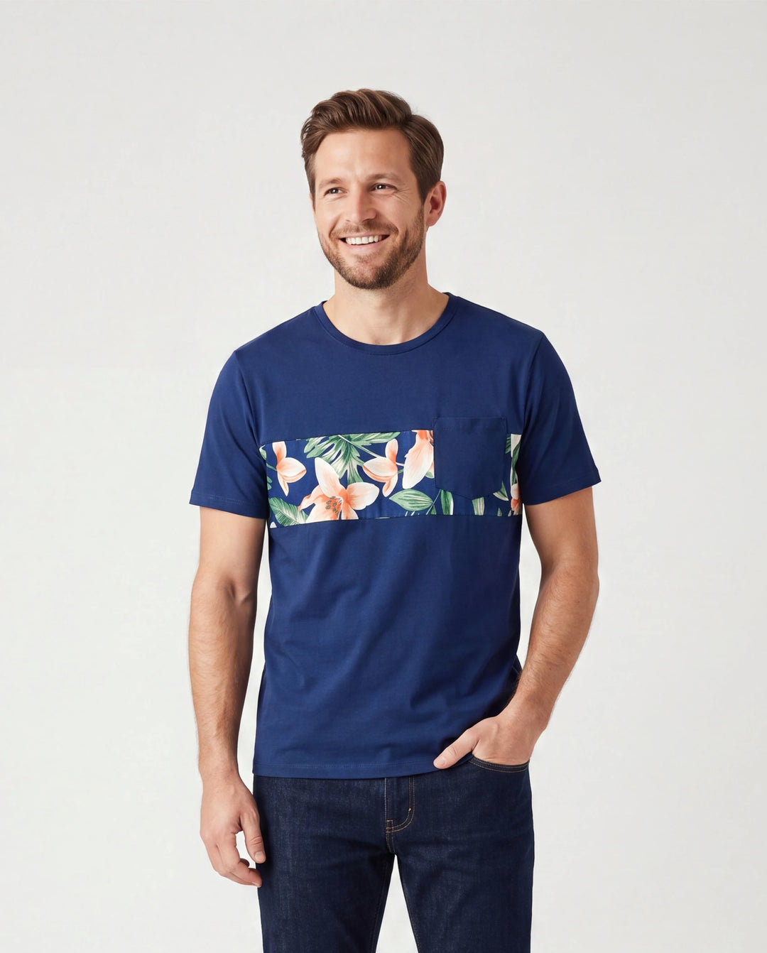 Conjuntos familiares a juego para papá y yo Camisetas de manga corta con panel floral o vestidos midi con tirantes de espagueti y estampado floral completo con cierre oculto azul real