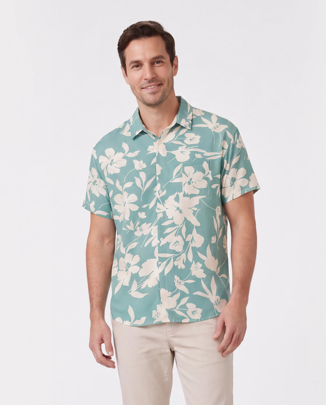 Daddy & Son Leaf Print Green Short-sleeve Shirt Set Green