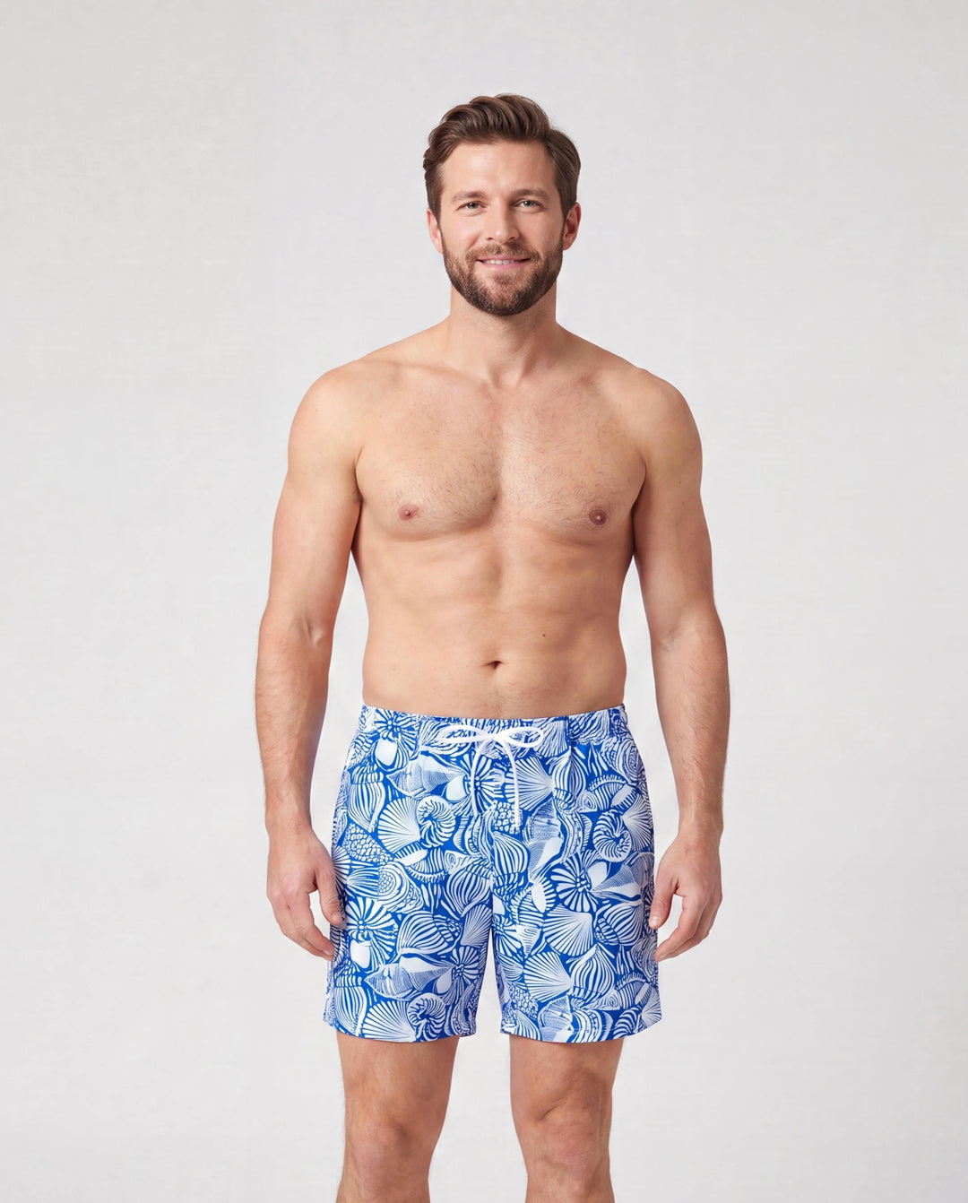 Traje de baño con estampado de conchas para papá e hija Bikini floral de dos piezas y set de shorts para mamá, papá y niños, perfecto para días de playa y fiestas en la piscina azul
