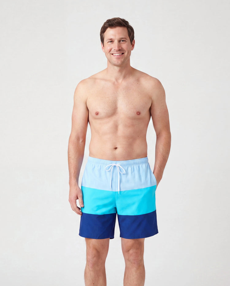 Papa & Tochter Colorblock-Badeanzüge Ein-Schulter-Badeanzug / Badeshorts-Set Blau
