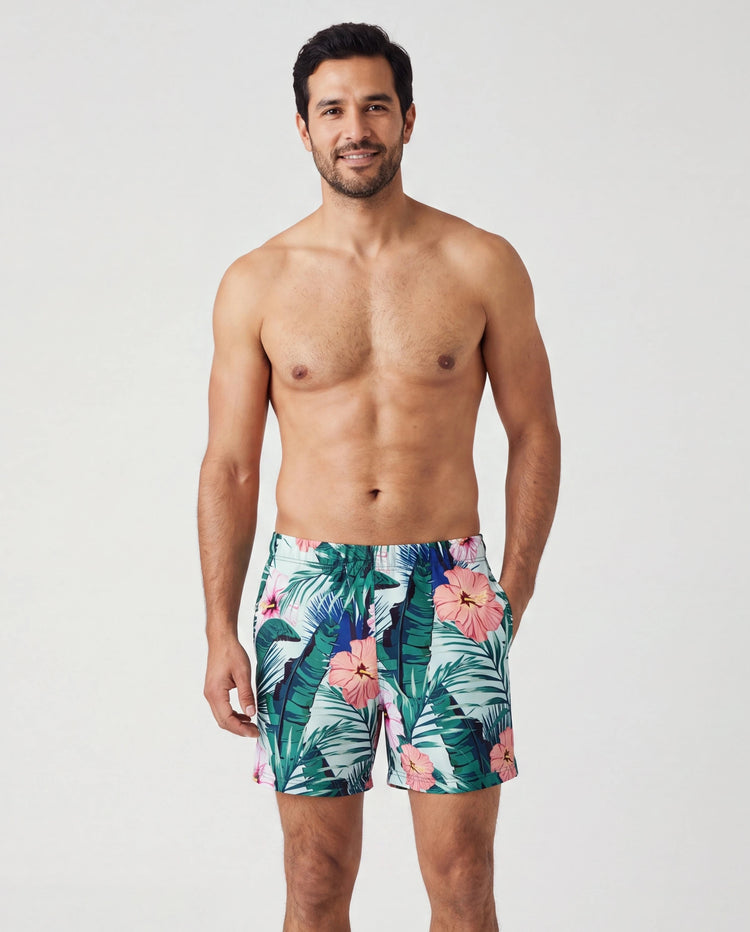 Maillot de bain une-pièce ou short de bain Papa & Fille à imprimé plantes avec bordure à volants Vert