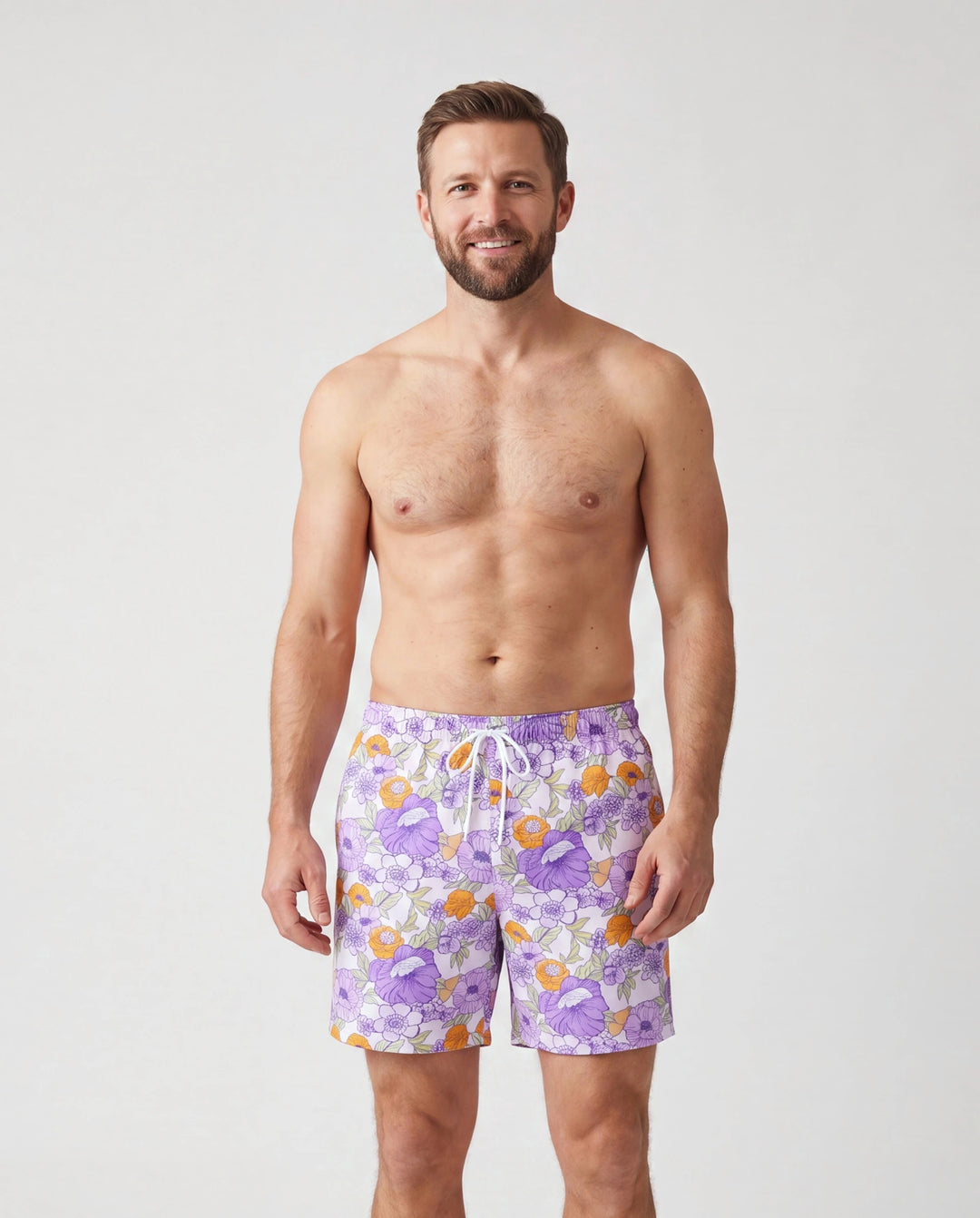 Daddy & Daughter Floral Print Swimsuits Ruffled One-Piece Bathing Suit & Swim Trunks Set Purple