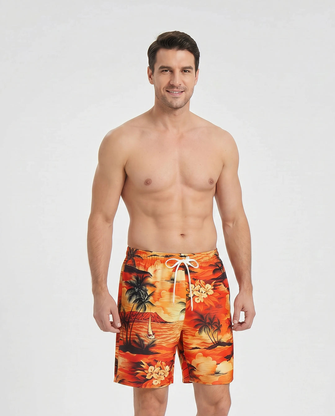 Conjuntos de baño tropical hawaiano de Papá y Hijo Ropa de baño naranja