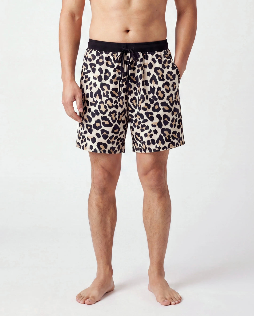 Daddy & Daughter Leopard Pattern Drawstring Swim Trunks or Ruffle Neck Two-Piece Bikini with Optional Cover Up Sarong Skirt Black