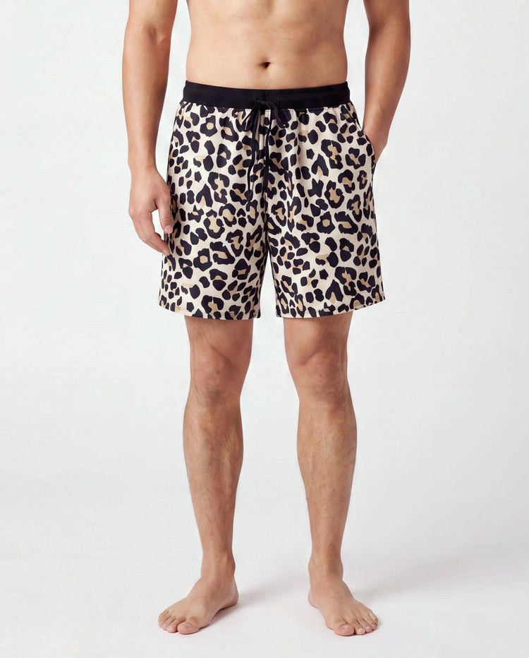 Daddy & Daughter Leopard Pattern Drawstring Swim Trunks or Ruffle Neck Two-Piece Bikini with Optional Cover Up Sarong Skirt Black