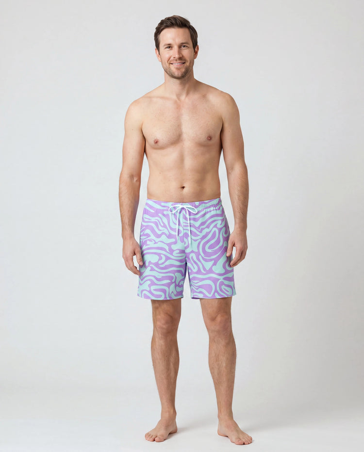 Bañadores con estampado de olas en púrpura y azul a la moda Daddy & Son Púrpura