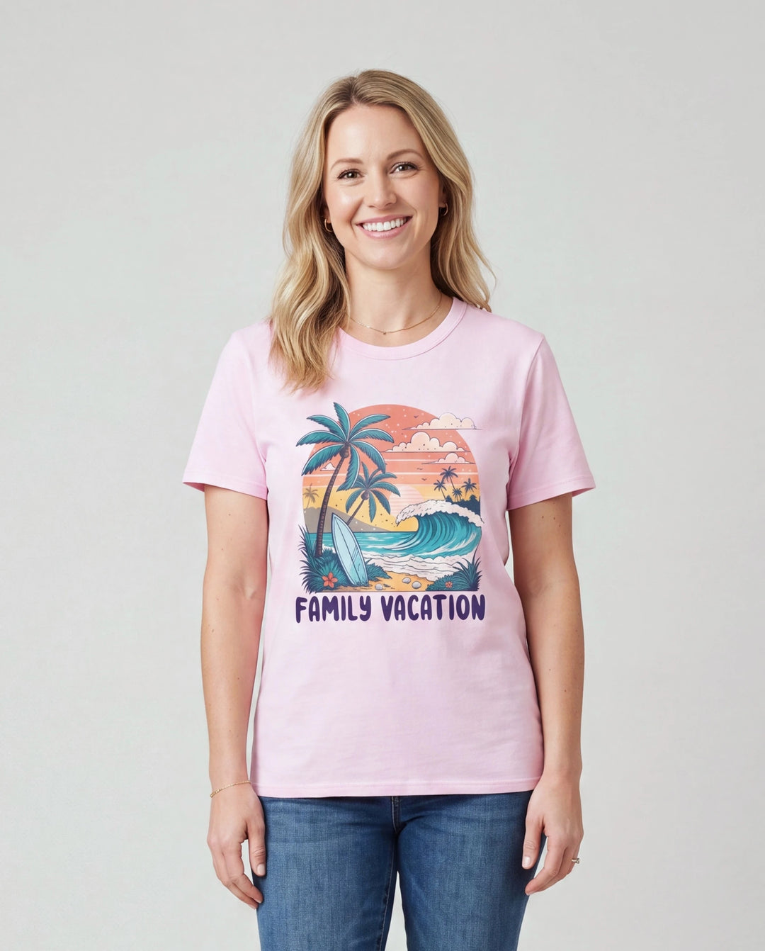 Mommy & me "Family Vacation" Graphic Cotton Tees Tropical Surf Print T-Shirt Multi-color