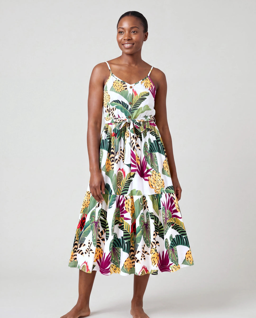 Mommy and Me Family Matching Tropical Floral Print Short-sleeve Top or Camisole Dress Set Multi-color