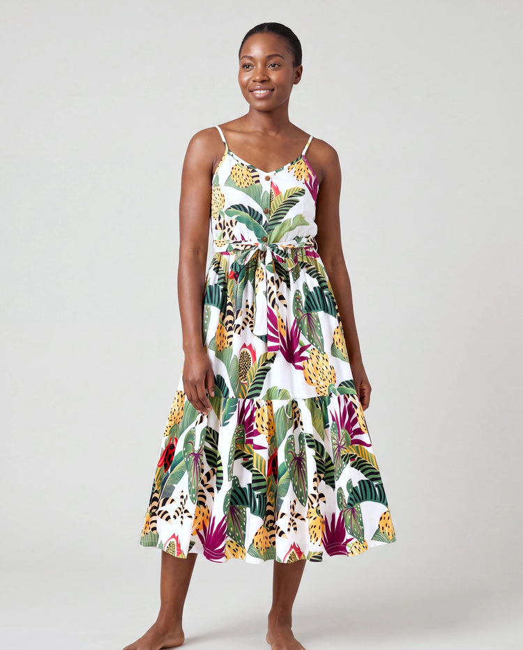 Mommy and Me Family Matching Tropical Floral Print Short-sleeve Top or Camisole Dress Set Multi-color