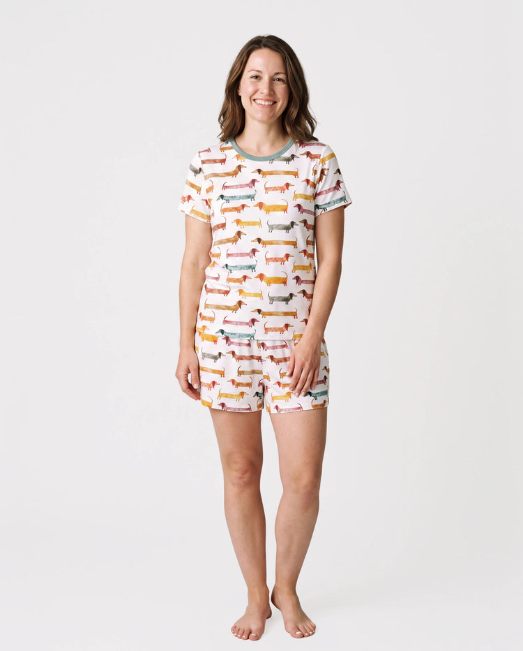 Pijamas familiares de bambú Conjunto de pijamas a juego de manga corta con estampado de perrito lindo (ajustado para niños) Multicolor