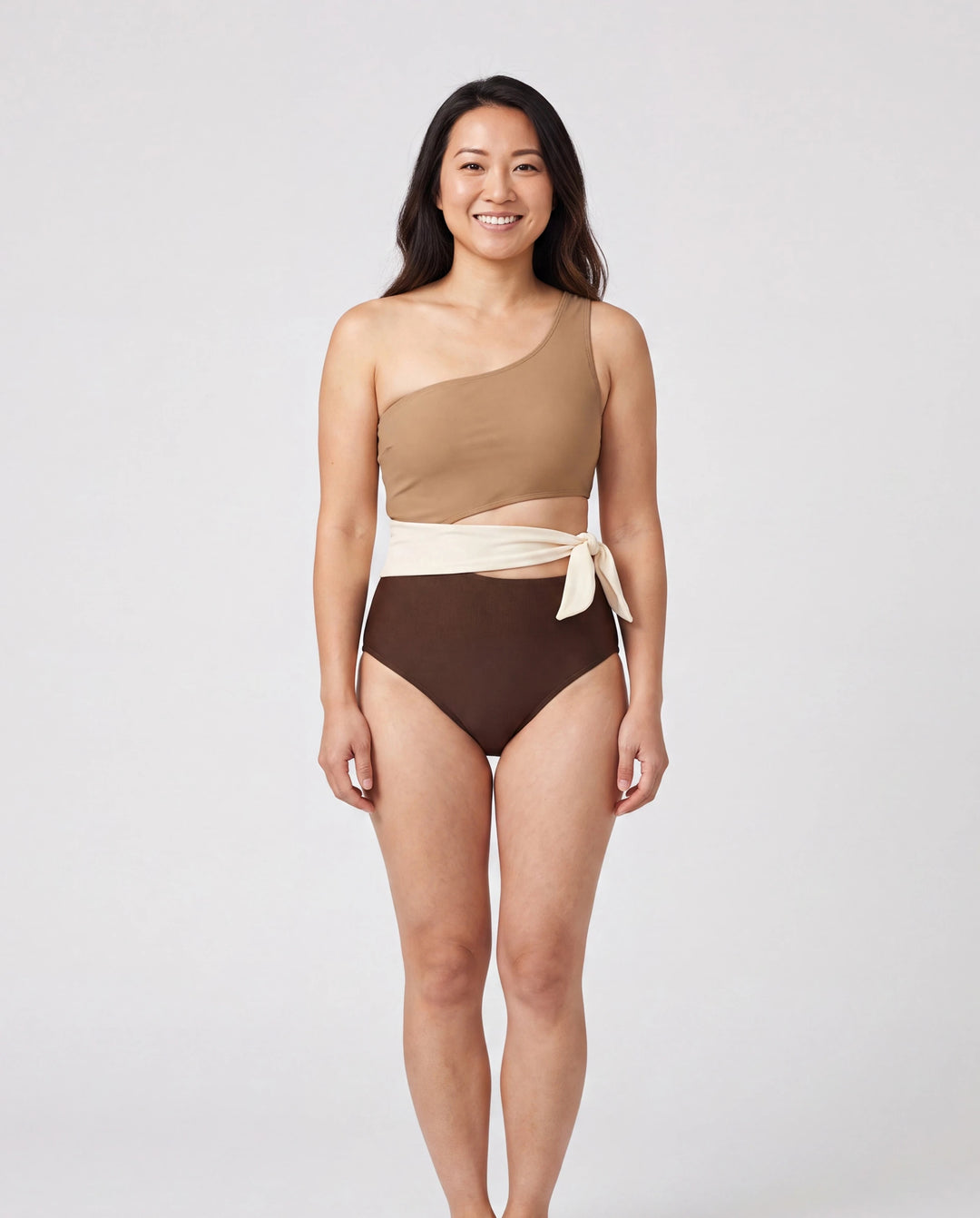 Mommy & me Color Block Swimsuits, Mommy and Me One-Shoulder Cutout Bikini Set Summer Beach Vacation Swimwear Coffee