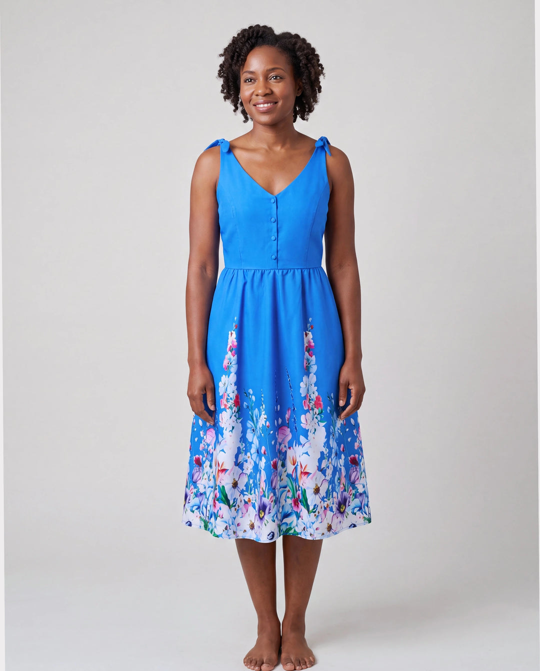 Mommy & me Outfits Set Floral Sleeveless Dress or Short-sleeve T-shirt Blue