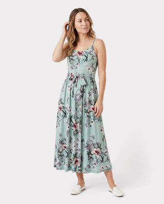 Ensembles familiaux assortis : polo rayé vert ou robe ceinturée à bretelles et imprimé floral vert clair