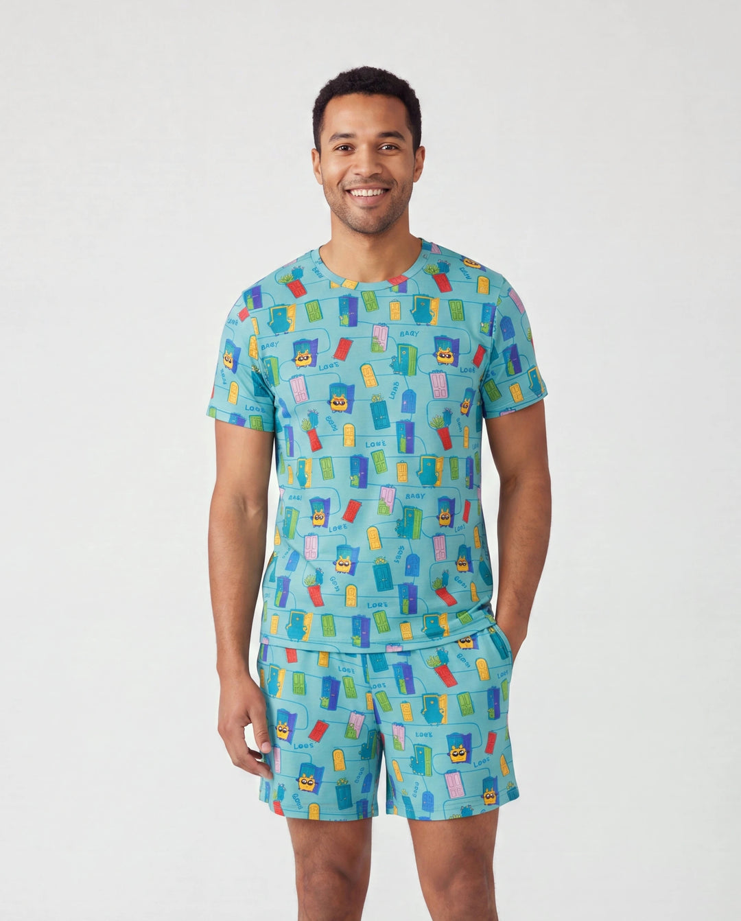 Mommy & me Bamboo Family Pajamas Cartoon Print Short-sleeve Matching Pajama set ( Snug-Fitting for Children ) Green