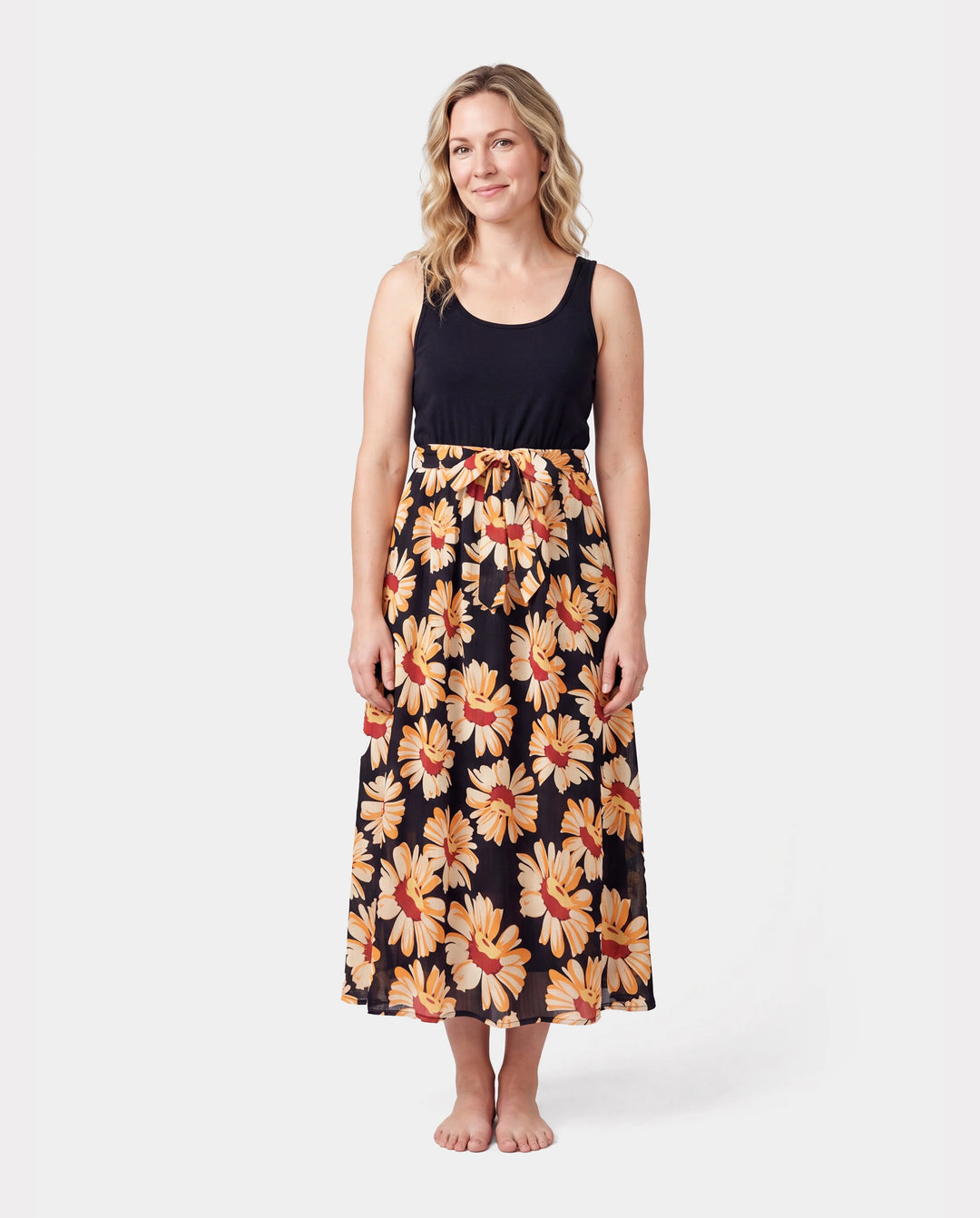 Family Matching Set Floral Sleeveless Strappy Dress or Colorblock Short-sleeve T-shirt  Black
